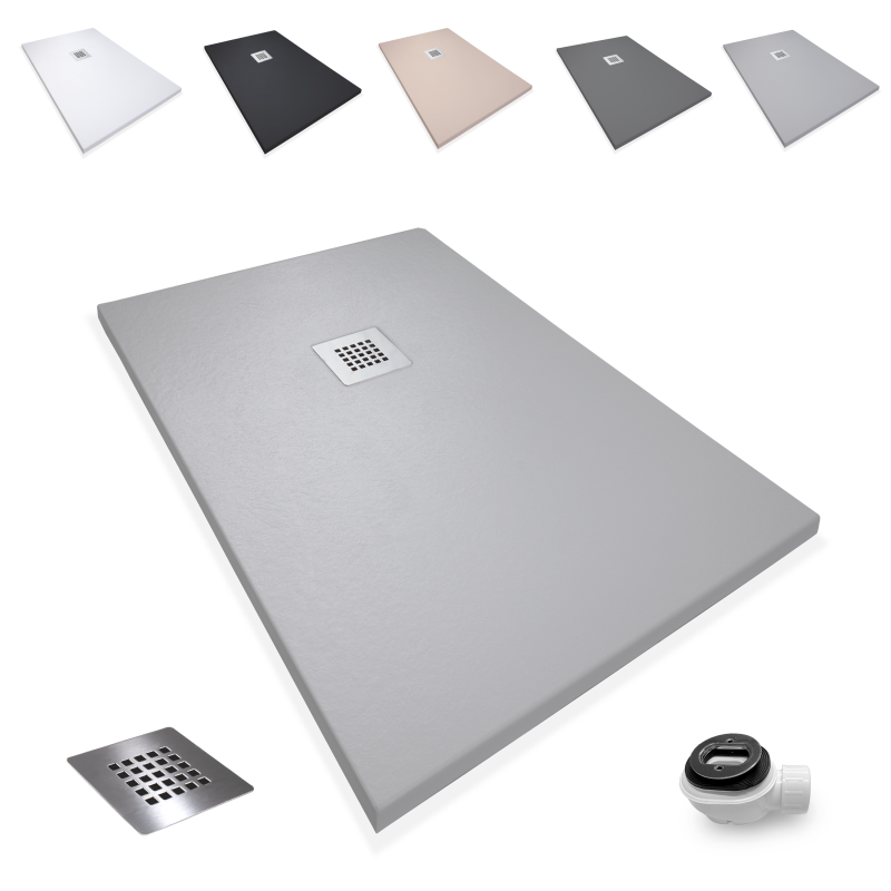 Plato de ducha Rota | Textura pizarra | carga mineral válvula y rejilla incluida