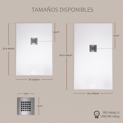 Plato de ducha Rota | Textura pizarra | carga mineral válvula y rejilla incluida