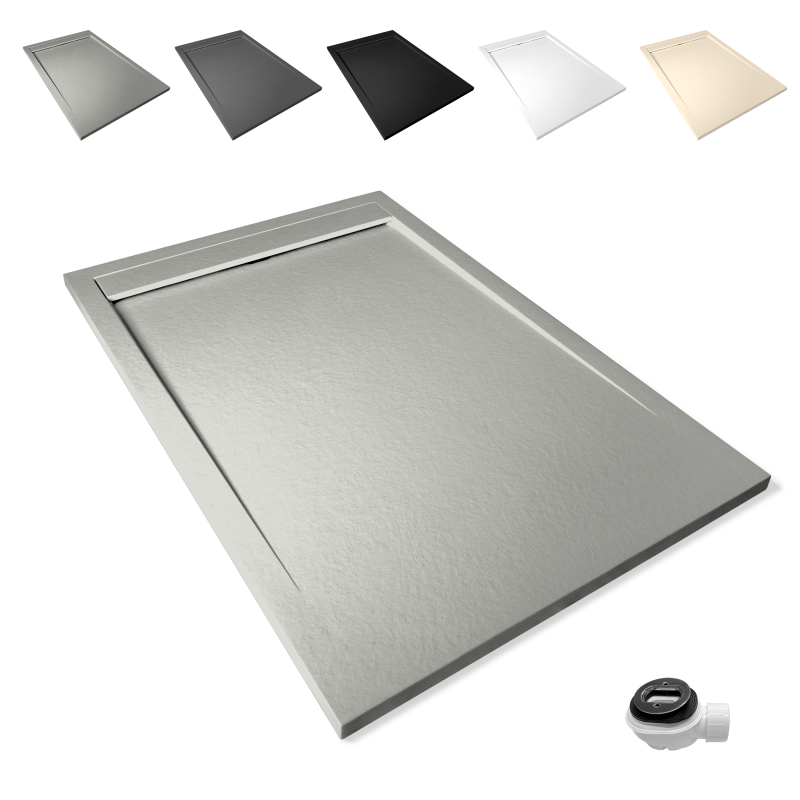 Plato de ducha Large | Textura pizarra | carga mineral válvula y rejilla incluida