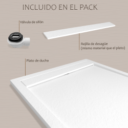 Plato de ducha Large | Textura pizarra | carga mineral válvula y rejilla incluida