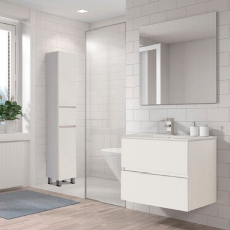 Mueble de baño en conjunto Venecia, dos colores disponibles incluye encimera de porcelana y espejo 2 cajones
