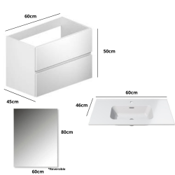 Mueble de baño en conjunto Venecia, dos colores disponibles incluye encimera de porcelana y espejo 2 cajones