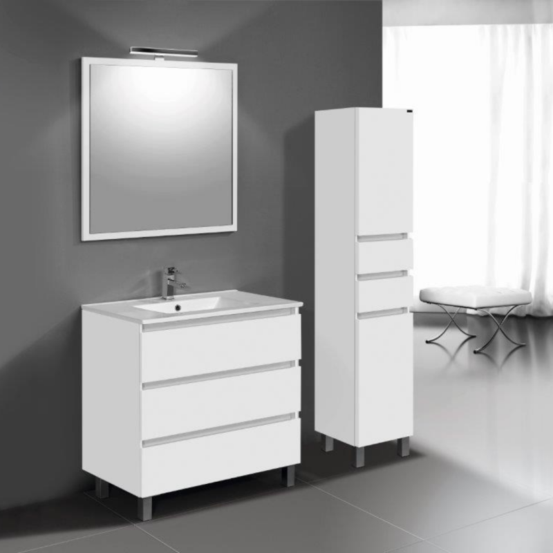 Mueble de baño en conjunto Venecia, dos colores disponibles incluye encimera de porcelana y espejo 3 cajones