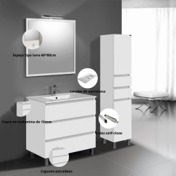 Mueble de baño en conjunto Venecia, dos colores disponibles incluye encimera de porcelana y espejo 3 cajones