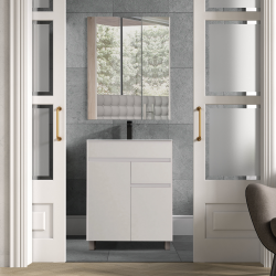 Mueble de baño en conjunto Praga, dos colores disponibles incluye encimera de porcelana y espejo