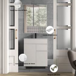 Mueble de baño en conjunto Praga, dos colores disponibles incluye encimera de porcelana y espejo