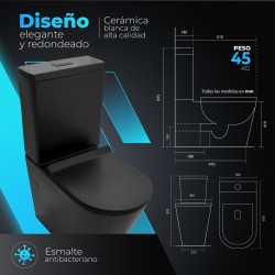 Pack Inodoro completo compact round rimless negro con tapa amortiguada UF