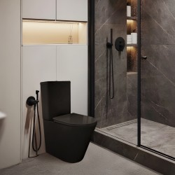 Pack Inodoro completo compact round rimless negro con tapa amortiguada UF