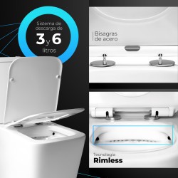 Pack Inodoro completo compact square rimless blanco con tapa amortiguada UF