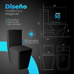 Pack Inodoro completo compact square rimless negro con tapa amortiguada UF