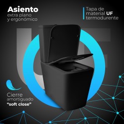 Pack Inodoro completo compact square rimless negro con tapa amortiguada UF