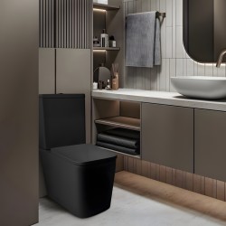 Pack Inodoro completo compact square rimless negro con tapa amortiguada UF