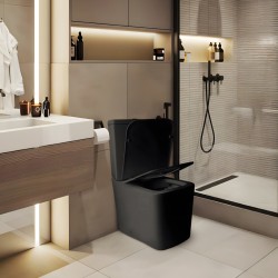 Pack Inodoro completo compact square rimless negro con tapa amortiguada UF