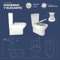 Pack Inodoro completo compacto con rimles y tapa amor en UF. Doble descarga