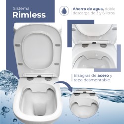 Pack Inodoro completo compacto con rimles y tapa amor en UF. Doble descarga