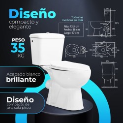 Pack Inodoro salida horizontal con mecanismo, tapa con asiento y fijaciones