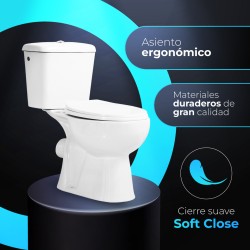 Pack Inodoro salida horizontal con mecanismo, tapa con asiento y fijaciones