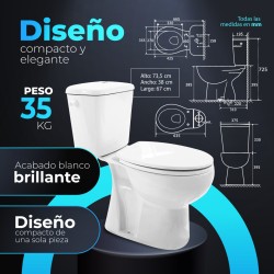 Pack Inodoro salida vertical con mecanismo, tapa con asiento y fijaciones