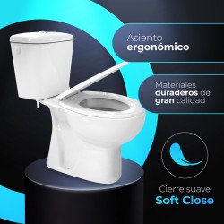 Pack Inodoro salida vertical con mecanismo, tapa con asiento y fijaciones