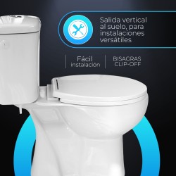 Pack Inodoro salida vertical con mecanismo, tapa con asiento y fijaciones