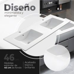 Encimera de porcelana blanca con dos senos de 120 cm