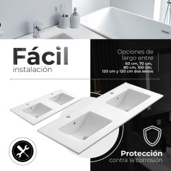 Encimera de porcelana blanca con dos senos de 120 cm