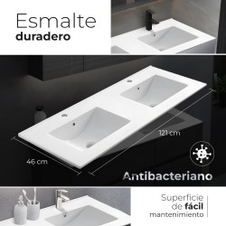 Encimera de porcelana blanca con dos senos de 120 cm