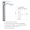 Monomando para  lavabo de caño alto 242mm Malibú, cuerpo en latón cromo, cartucho cerámico de 35mm