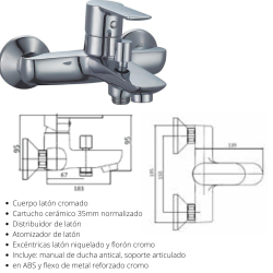 Kit de grifería monomando para baño y ducha Paris, incluye flexo  de metal reforzado y soporte articulado