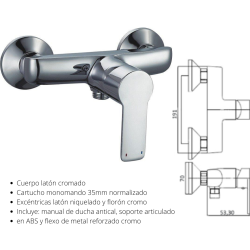 Kit de grifería monomando para  ducha Paris, incluye flexo  de metal reforzado y soporte articulado